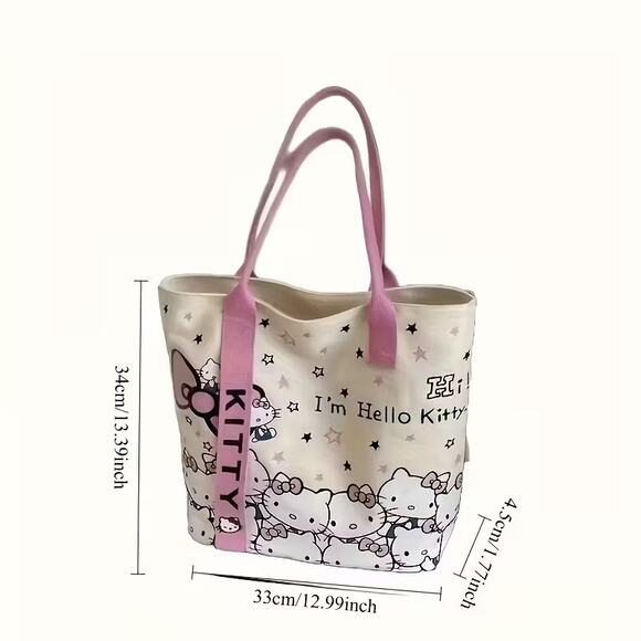 Sanrio Hello Kitty Canvas Reusable Zipper Canvas Tote Bag - Pink - Picture 2 of 3